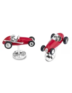 Deakin & Francis  - Gemelli Auto da Corsa Rossi in Argento - Coltelleria Lorenzi Milano