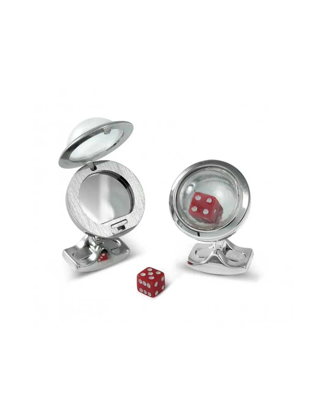 Gemelli da Polso Box con Dado da Gioco Rosso Argento