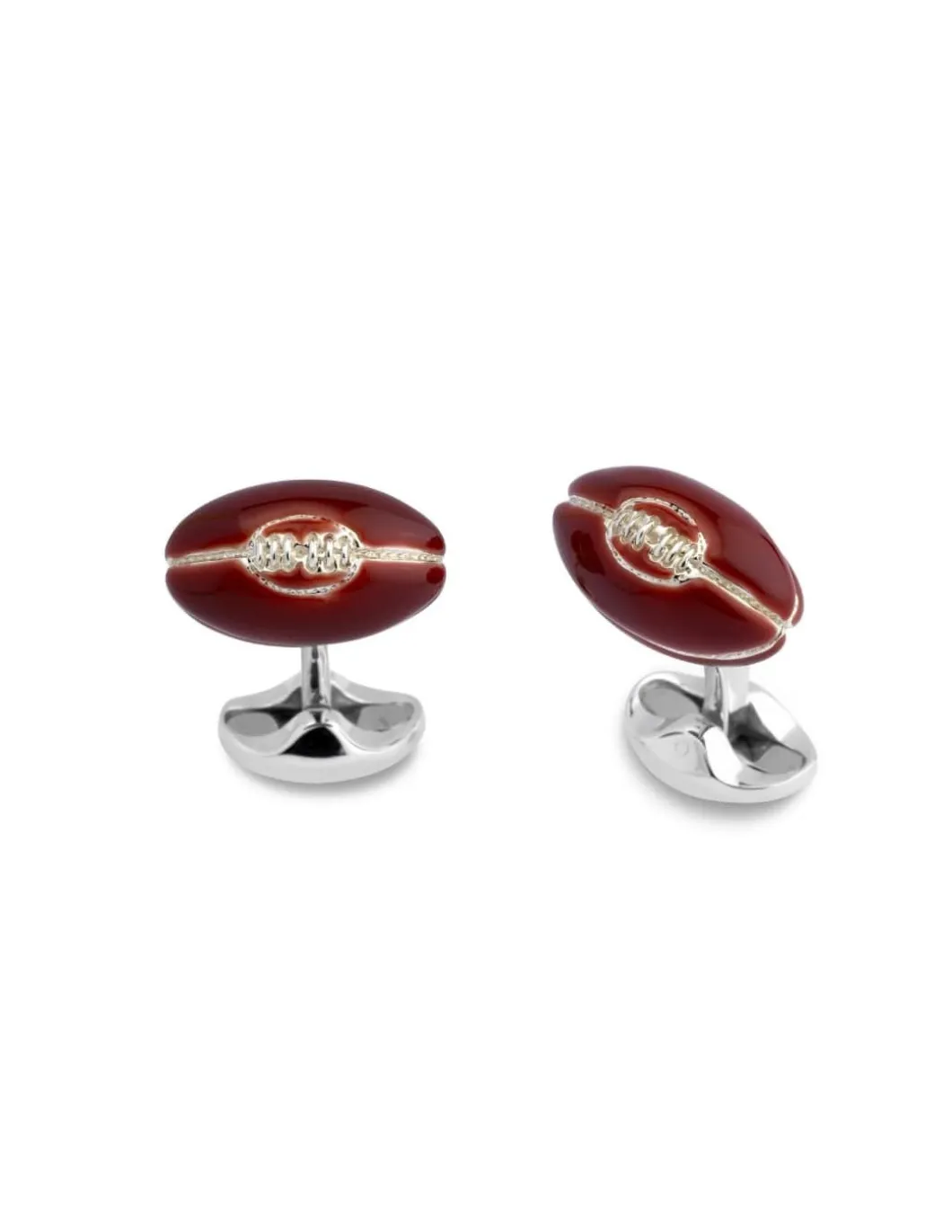 Gemelli da Polso Pallone Rugby in Argento con Smalto Marrone