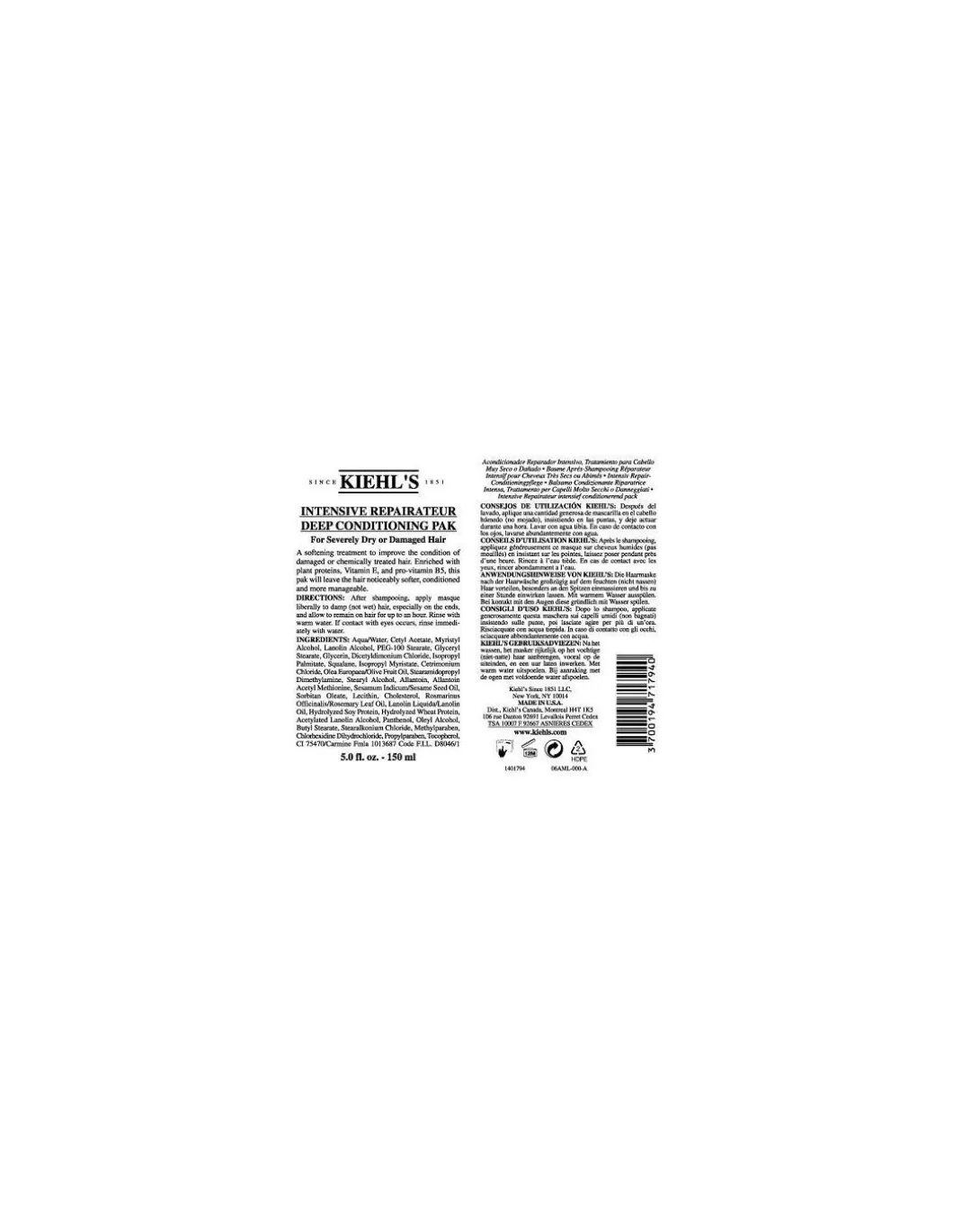 Kiehl's - Intensive repairateur deep conditioning pak - Coltelleria Lorenzi Milano