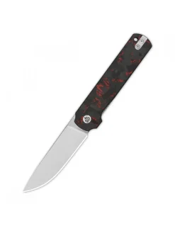 QSP Lark Pocket knife 14C28N blade Red Shredded CF overlay G10 handle