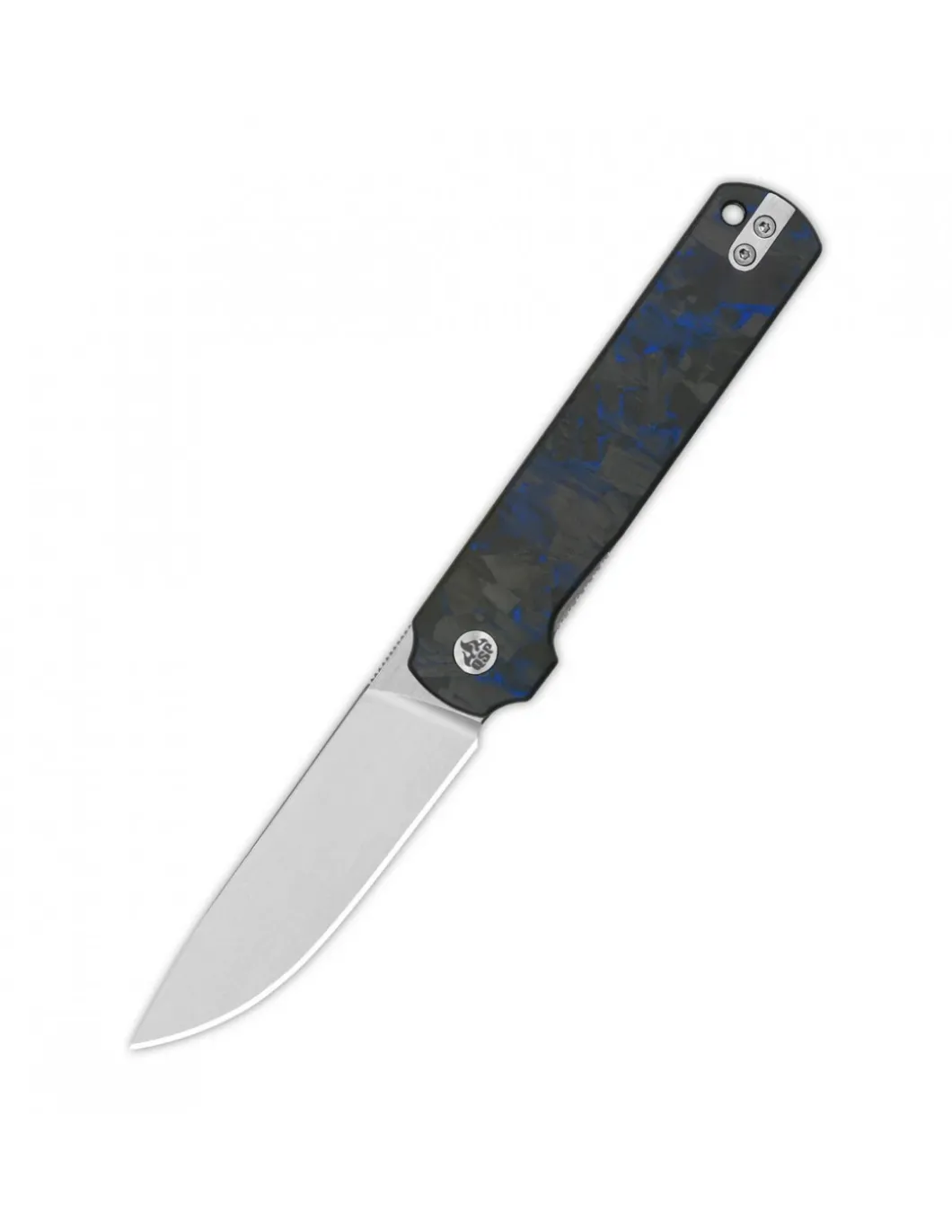 QSP Lark Pocket knife 14C28N blade Blue Shredded CF overlay G10 handle