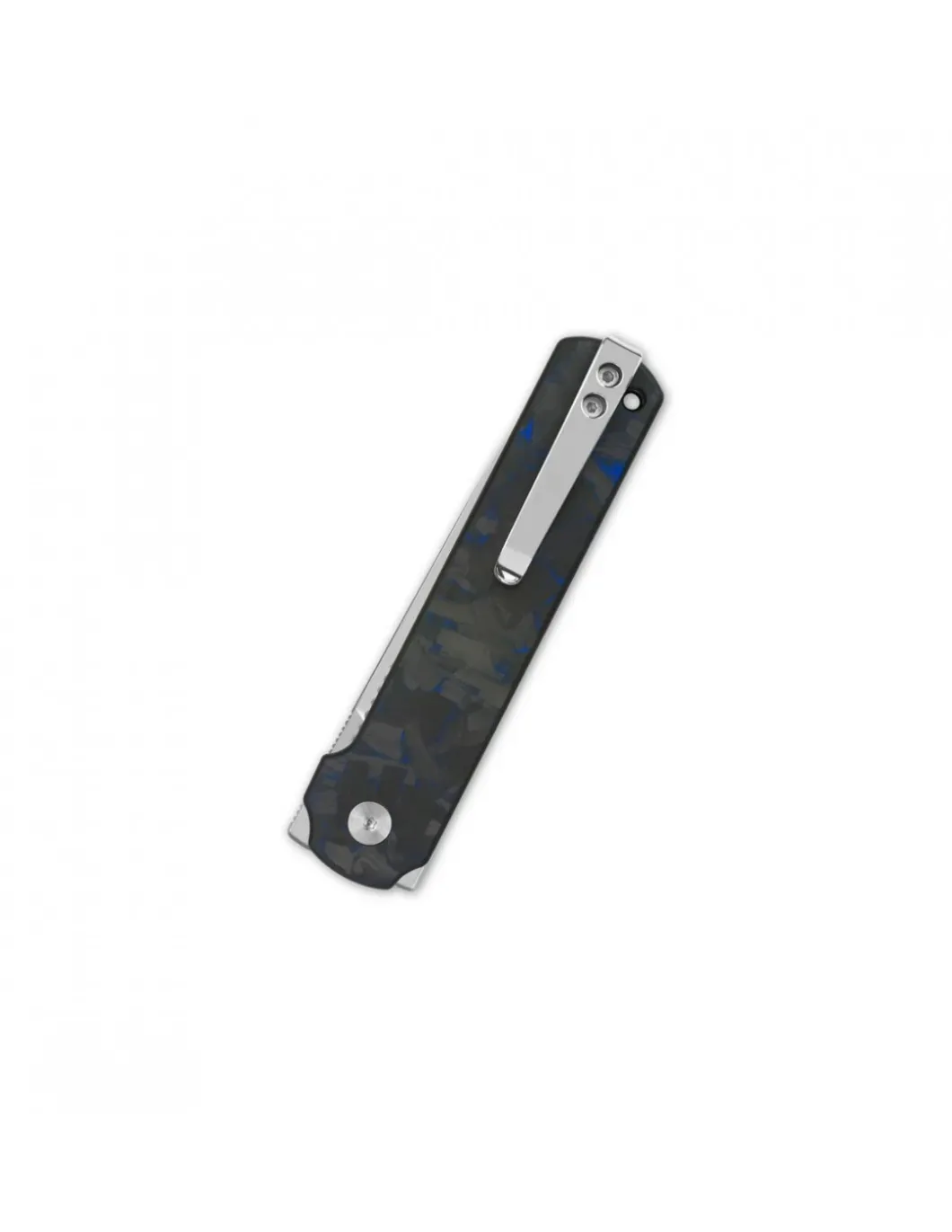QSP Lark Pocket knife 14C28N blade Blue Shredded CF overlay G10 handle