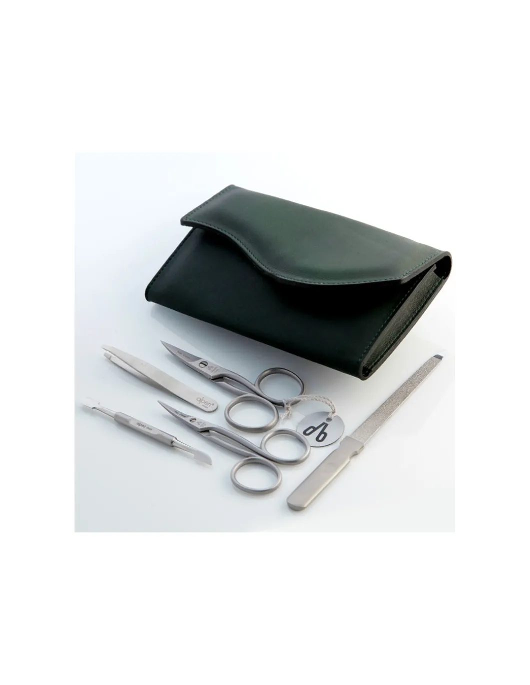 Set da Manicure in Morbida Pelle Verde Scuro 5pz