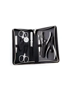 Set da Manicure in Pelle Nera 7 pz