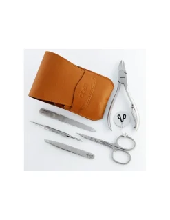 Set Manicure in Pelle Collection Inox Tabacco