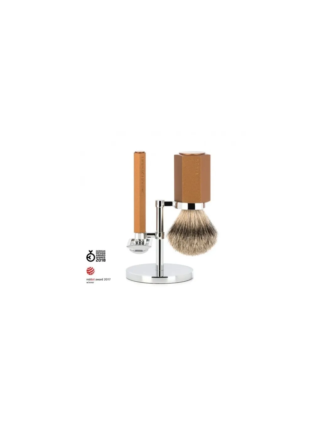 Set Rasoio Tradizionale e Pennello Hexagon Bronze
