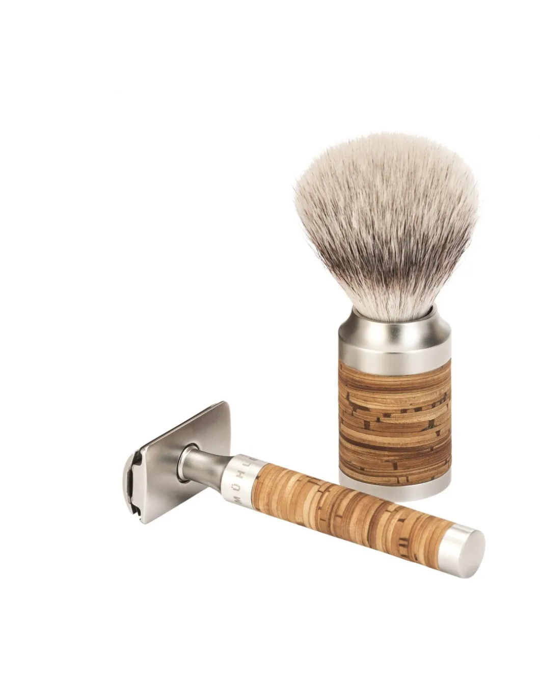 Set Rasoio Tradizionale e Pennello Tasso Legno di Betulla Rocca